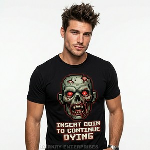 Camiseta Personalizada para Hombre, Diseño Gráfico Vintage en Negro, Estampado Pixel Art de Zombis, Alta Calidad, 100% Algodón, Fabricante de Camisetas Retro de Videojuegos - Product Image 1