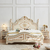 Ensemble de chambre à coucher Kiky Home Luxury French Antique personnalisé, lit king size en acajou massif blanc crème sculpté à la main avec rangement