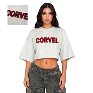 T-shirt court Y2K personnalisé pour femme, coupe ample, épaules tombantes, broderie en tissu éponge, manches courtes, col rond, décontracté, OEM Chenille - Product Image 1