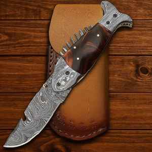 Couteau de poche artisanal en acier Damas en forme de poisson avec manche en bois de haute qualité pour le camping en plein air, la survie, qualité industrielle OEM - Product Image 5