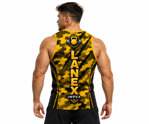 Custom Men's Yellow Camo Gym Tank Top Sublimation Fitness Stringer Vest Bodybuilding Sleeveless Workout Training Sports Apparel - Product Image 4