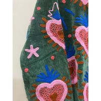 Veste en velours et coton brodée à la main pour femme, manches longues, col mandarin, motif cœur bohème, hiver