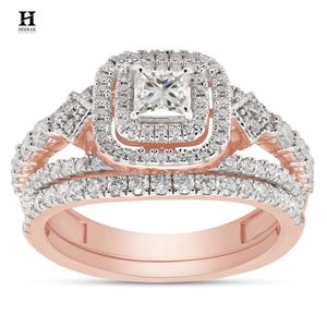 Anillo de compromiso de lujo con diamante de laboratorio talla princesa, oro blanco de 14K, halo doble con amortiguación, proveedor mayorista de anillos nupciales apilables - Product Image 2