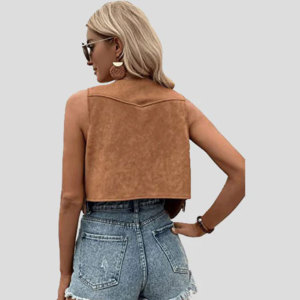 Women Vintage Western <b>Fringe</b> Vest Leather Cowboy Sleeveless <b>Jacket</b> Suede Tassel Rodeo Festival Fashion Premium OEM Wear - Product Image 3