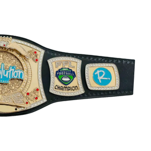 Cinturón de Campeón de Fútbol Revolution Mortgage, Trofeo Deportivo Personalizable, Diseño Dorado y Azul - Product Image 3