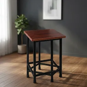 Taburete Metálico con Asiento de Madera |   Taburete Multiusos Resistente para Hogar, Cocina, Tienda, Oficina, Comedor y Uso General - Product Image 2