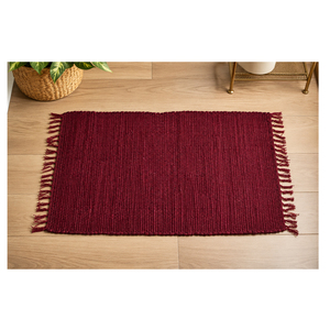 Tapis rectangulaire en coton uni de style bohème à franges pour salon - Product Image 1