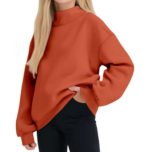 Women <b>Mock</b> <b>Neck</b> Sweatshirt Oversized Pullover Long Sleeve Fleece Warm Casual Streetwear Autumn Winter Fashion <b>Top</b> Front - Product Image 1