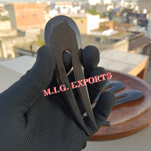 Buffalo Natural Black Horn Hair <b>Pins</b> & Forks-Eco-Friendly DIY Modern Handmade for Securing <b>Buns</b> Chignons & French Twists - Product Image 1