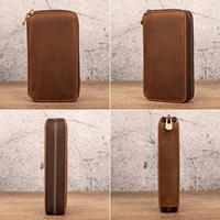 Etui de montre de voyage personnalisé Crazy Horse en cuir pour hommes 2 montres de voyage marron fermeture éclair LWP-0058 portable
