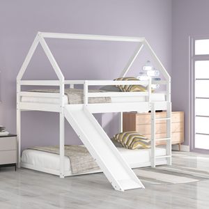 Letto a Castello Bianco per Bambini con Scivolo e Scala, Prodotto per Camere da Letto - Product Image 1