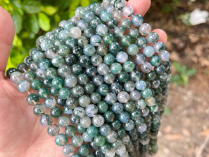 ลูกปัดมอสอาเกตธรรมชาติขนาด 8 มม. ทรงกลม ขัดเงา สำหรับทำสร้อยข้อมือและเครื่องประดับ - Product Image 2