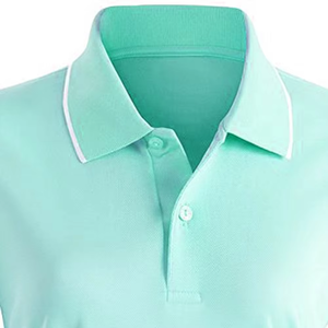 เสื้อโปโลแขนสั้นสีเขียวอ่อนสำหรับผู้หญิง สีพื้น ผ้าถัก ระบายอากาศได้ดี โพลีเอสเตอร์ ทรงปกติ - Product Image 5