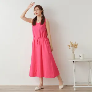 <b>Boho</b> Chic Cotton Linen Maxi <b>Dress</b> Women Pink Sleeveless Tie Waist A-Line Relaxed Fit Comfortable Summer <b>Long</b> <b>Dress</b> - Product Image 3