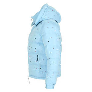 Veste matelassée à capuche bleu clair avec imprimé à pois, fermeture éclair, coupe-vent, manteau d'hiver unisexe, style décontracté - Product Image 2
