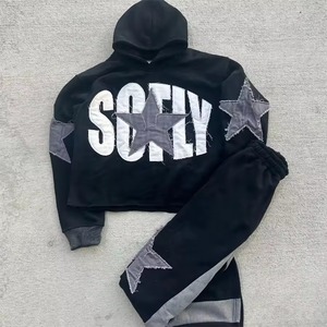 Ensemble sweat à capuche et pantalon de survêtement surdimensionné pour homme, grande taille, effet vieilli, broderie premium, patchwork, style streetwear, vente en gros personnalisée - Product Image 6