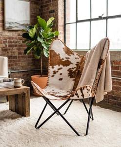 Premium <b>Brown</b> White Genuine Leather Butterfly <b>Chair</b> Lightweight Black Metal Frame Handmade Modern Furniture Home Furniture - Product Image 4