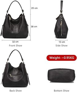 Women's Black PU Hobo Handbag with Removable Strap Tassel Decoration Zipper Closure <b>Large</b> Capacity Classic Style Daily Use - Product Image 3