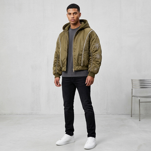 Custom Hooded Puffer Bomber <b>Jacket</b> Diamond Trim Quilted <b>Winter</b> Casual Fashion Zip Up Outerwear For Unisex Comfort Wear - Product Image 5