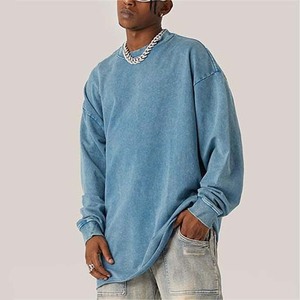 Suéter de Punto de Algodón Azul, Cuello Redondo, Color Sólido, Informal, Unisex, Corte Regular, para Otoño - Product Image 5