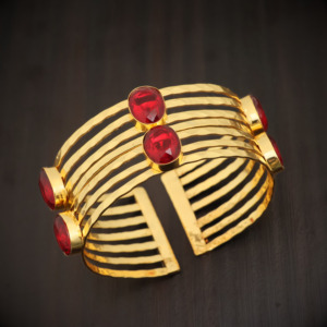 Handmade 18k Gold Plated Cuff Bangle with <b>Red</b> Garnet Quartz Gemstone Statement Jewelry - Adjustable Bangle - Gift for her - Product Image 6