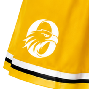 Jupe de cheerleading plissée jaune or avec bordure rayée noire et blanche, uniforme de performance athlétique pour femmes et filles - Product Image 5