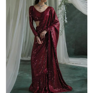 Nuevo Sari de Poliéster con Diseño Artístico para Mujer, con Borde de Tela Suave, Blusa Hecha a Mano, Estilo Anarkali Largo para Fiestas de Invierno - Product Image 4