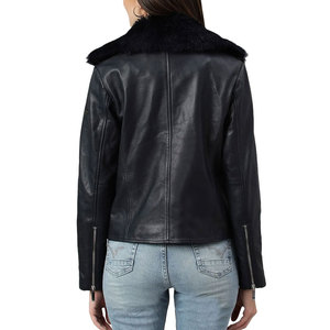 Wholesale Genuine Leather Plus Size Plaid Breathable Crop Motorcycle Jacket for Women With Customized Your Own - Product Image 2