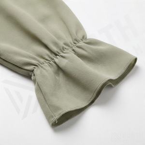 Vestido Abaya Islámico Moderno con Volantes, Manga Larga, Diseño Actual, Cinturón en la Cintura, Botones, Ropa Modesta para Mujer - Product Image 5