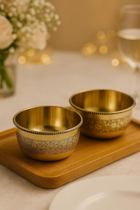 Handcrafted Brass Modern Floral Engraved Serving Bowl <b>Set</b> Durable Lightweight Home Kitchen Decor Dishwasher <b>Microwave</b> Safe - Product Image 4