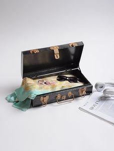 Metal Tool <b>Storage</b> <b>Box</b> Rectangular Hinged Design With Handles 1 Layer Classic Style Black Speckled Finish for home decor - Product Image 5