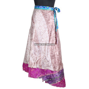 New Indian Vintage Silk Saree Wrap <b>Skirt</b> Women Wear Vintage Silk Sari <b>Long</b> Length Wrap Around <b>Skirt</b> 2 Layer Reversible Length - Product Image 5