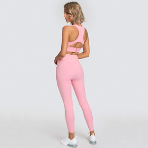 ชุดออกกำลังกายผู้หญิงคุณภาพสูง เสื้อชั้นในกีฬาแบบเว้าหลัง กางเกงโยคะเอวสูงเนื้อนุ่ม ชุดฟิตเนส บราออกกำลังกาย กางเกงเลกกิ้ง - Product Image 5