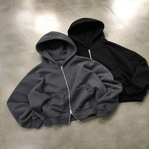 Men's Oversized <b>Hooded</b> <b>Zip</b>-Up Sweatshirt Solid Color Casual Fleece 100% Cotton Hoodie Loose Fit Winter Waterproof Wear - Product Image 2