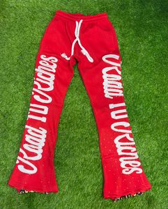Top Quality Distressed Embroidery Men's Flared Pant Cotton Fleece Men <b>Elastic</b> Waistband Streetwear Staked Trousers - Product Image 6