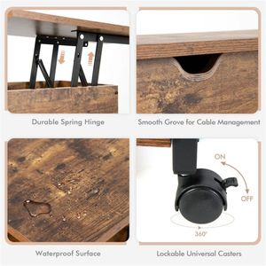 Tavolino da Comodino Regolabile con Piano Girevole e Sollevabile, Tavolino Laterale per Soggiorno con Funzioni di Ricarica e Contenimento, Tavolino da Caffè con Ruote - Product Image 4