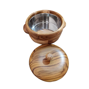 Luxury Wooden Casserole with Handmade Hammered Steel Dome Serving Dish Casserole for round shape and sale - Product Image 3