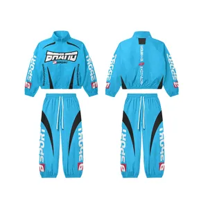 Bright Blue Windbreaker Tracksuit Set | Oversized <b>Zip</b> Hooded Jacket & Pants | Streetwear Matching Set OEM Private Label - Product Image 1