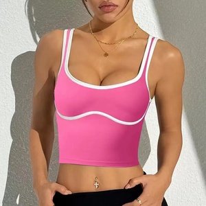 Women's High <b>Support</b> Sports Bras Removable Pads Eco-Friendly Breathable Quick Dry Plus Size Contrast Color Workout <b>Crop</b> Tank <b>Top</b> - Product Image 2