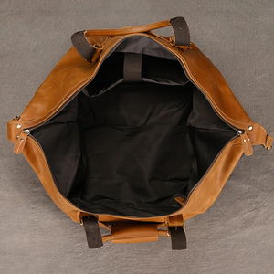 Bolsa de Viaje Unisex de Cuero Genuino con Cierre de Cremallera, Capacidad de 30-40L, Compartimento Interior, Estilo Casual - Product Image 3