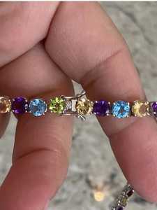 Multi Stone 4mm <b>Tennis</b> <b>Necklace</b> 16 Inch Multicolor Gemstone 925 <b>Sterling</b> <b>Silver</b> 18K Gold Plated Trendy Certified Elegant - Product Image 6