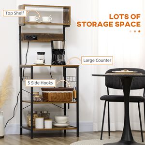 Scaffale multiuso con presa di corrente, porta USB, supporto per microonde, bar per caffè e ripiani regolabili - Product Image 6