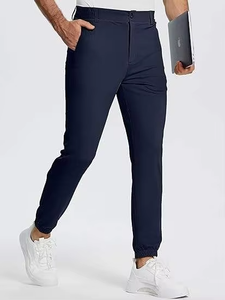 Pantalones Oxford de Hombre Azul Marino, Corte Slim Fit, Cintura Media, Cierre de Botones, Estilo Casual Elegante, con Bolsillos Laterales, Antiarrugas - Product Image 4