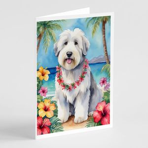 Old English Sheepdog Whimsical Luau Tarjetas de felicitación Paquete de 8 A7 Tamaño 5x7 Tarjetas de nota en blanco con sobres - Product Image 1