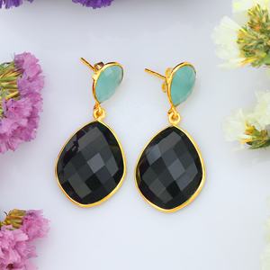 Boucles d'oreilles de luxe pour femmes bijoux de mode Aqua calcédoine et Onyx noir Simple boucle d'oreille en gros en vrac - Product Image 3