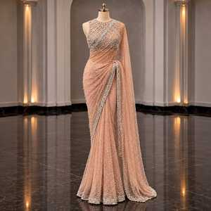 Nouvelle collection de saris de créateurs Vision, brodés, pour occasions spéciales, élégants, en georgette et chiffon, drapés, longueur ras du sol, traditionnels indiens - Product Image 3