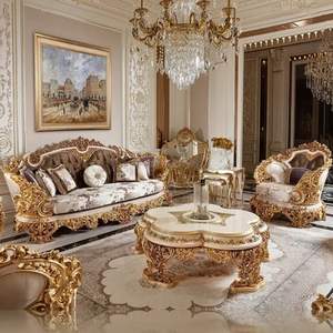 Luxury Royal <b>Gold</b> Traditional Wood Carved <b>Sofa</b> Set with Sponge Filling for Apartment Living Room Furniture - Product Image 4
