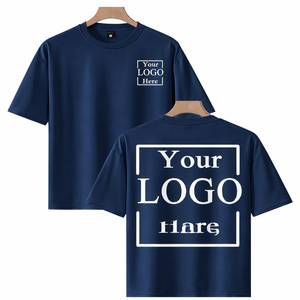 เสื้อยืดแขนสั้นสีน้ำเงินกรมท่าสำหรับผู้ชาย พิมพ์โลโก้ตามสั่ง ทรงลำลอง คอกลม ผ้าคอตตอนเจอร์ซีย์ ระบายอากาศได้ดี - Product Image 1