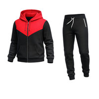 Ensemble de survêtement pour homme imprimé sur mesure, rouge et noir contrasté, sweat à capuche en polaire et pantalon de jogging, tenue de sport, entraînement physique, course à pied