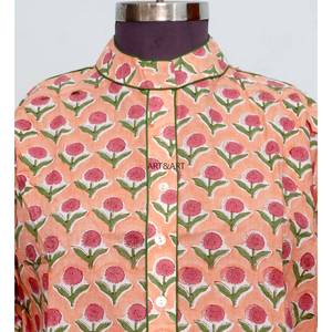 Blusa de Mujer Estilo Camisa, Diseño Floral Vintage, 100% Algodón Ecológico, Transpirable, Mangas Abullonadas, Cuello Redondo, para Verano - Product Image 3